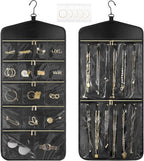 CHICECO Travel Jewelry Holder Organizer,Hanging Jewelry Organizer Storage With Zippered Pockets for Cloest,Wall,Door,Jewelry Holder for Earrings, Necklaces（Upgrade Black）
