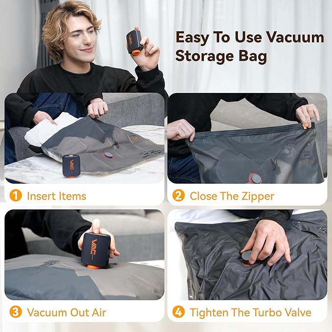 travel vacuum bags with Rechargeable Cordless Pump,12 Pack Vacuum Storage Space Saver Bags,vacuum luggage,Vacuum Seal Bags Seasonal Storage for Clothes Bedding Blanket Pillows Comforters