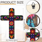 Maitys Floral Cross Wall Decor Hand Painted Decorative Inspirational Wooden Cross Mexican Art Wall Decor Mexican Crucifix for Home Room Church Decoration(Retro Style)