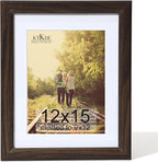 KTKDE 12x15 Picture Frame,Display Pictures 9 x12 with Mat or 12x15 Without, Tempered Glass,15 by 12 Walnut Wooden Frame Wall Gallery Poster Frame best gift