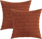 MIULEE Pack of 2 Dark Rust Corduroy Decorative Pillow Covers 18x18 Inch Soft Boho Striped Throw Pillow Covers Modern Farmhouse Home Decor for Summer Sofa Living Room Couch Bed