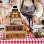 Lineshading 4 Pcs Fall Table Decorations Wooden Turkey Decor Thanksgiving Tiered Tray Decor Fall Centerpiece Rustic Wood Turkey Block Sign for Gobble Harvest Party Home Kitchen Decorations