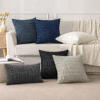 MIULEE Pack of 2 Corduroy Decorative Euro Sham Throw Pillow Covers 24x24 Inch Soft Boho Striped Pillow Covers Modern Farmhouse Home Decor for Summer Coastal Sofa Living Room Couch Bed Blue