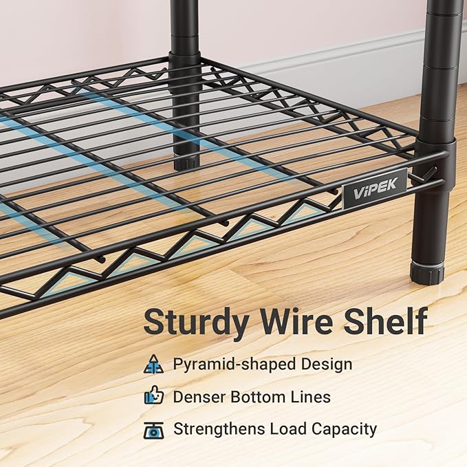 VIPEK V4 Heavy Duty Clothing Rack for Hanging Clothes 810lbs Load Capacity, Double Rod Garment Rack with Adjustable Shelves & Side Hooks, Metal Wardrobe Closet System Easy to Assemble, (Black)