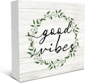 SRADMO Inspirational Botanical Eucalyptus Leaves Wood Box Sign Desk Decor, Wreaths Decor Eucalyptus Leaves Wooden Block Box Sign for Home Office Shelf Table Decorative Accessories