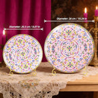 KAMMAK Decorative Plates Set for Display, Pink Ceramic Plate Decor with Stand, Handmade Vintage Porcelain Ornament for Table, Living Room, Kitchen, Office, Perfect Chinese Style Dish Gift (8in+10in)
