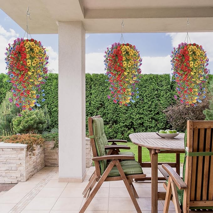 Artificial Hanging Flowers for Outdoors, 8 Pcs Fake Plant for Spring Summer Decoration, UV Resistant Realistic Silk Faux Flowers Outside Indoor Planter Porch Patio Balcony Yard Decor