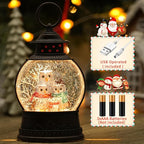 Christmas Owl Family Snow Globe Musical Snow Globes Light up Swirling Glitter Snow Globe Lantern with Timer, Owl Collectible Figurines Lighted Christmas Home Decor USB Powered & Battery Operated