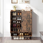ONBRILL Shoe Storage Cabinet with Cross Molding Doors, 6-Tier Shoe Cabinet with 3 Adjustable Shelves and Metal Legs, 45 Inch Tall Shoes Rack Organizer Cabinet for Entryway, Front Door, Rustic Brown