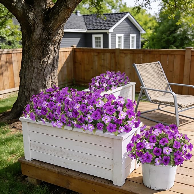 6 Pcs Artificial Petunia Flowers for Outdoors, Fake Flowers for Outdoor Planter, UV Resistant Realistic Faux Petunias Plants for Outside No Fade for Garden Porch Patio Indoor Decor(Double Purple)
