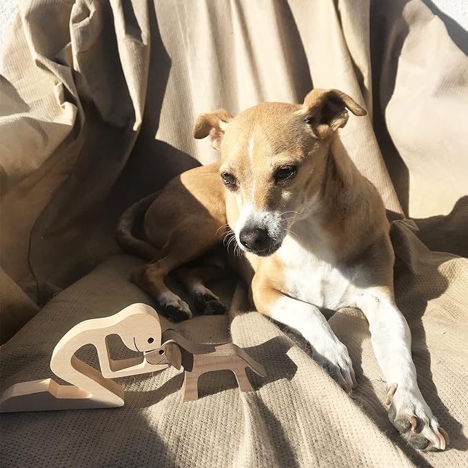 ISHINE Handmade Wooden Dog Gift - Carved Dog Statue, Perfect for Home, Office or Living Room Decor