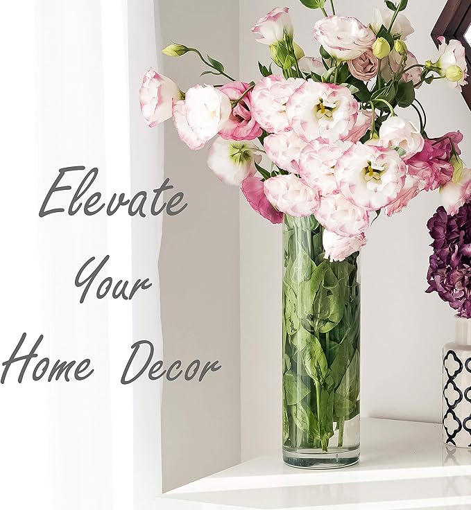 CYS Excel Clear Glass Cylinder Vase (H:12" D:4") | Multiple Size Choices Glass Flower Vase Centerpieces | Hurricane Floating Candle Holder