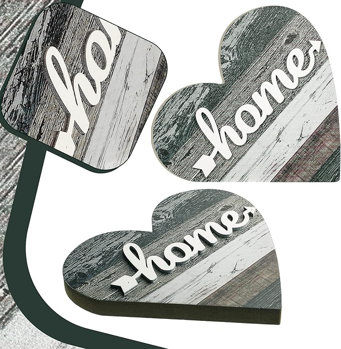 Jetec 2 Pcs Rustic Decorations for Living Room Home Shelf Mantel Entryway Table, Farmhouse Knick Knacks Christian Table Centerpiece Wooden Heart Decor for Dining Room Housewarming Gift(Vintage Style)