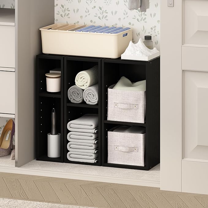 Furinno Reed 2-Tier Closet Organizers and Storage, Closet Organizer, Open Shelf Closet Storage, for Wardrobe, Bedroom, Living Room, 6-Inch Width, Blackwood