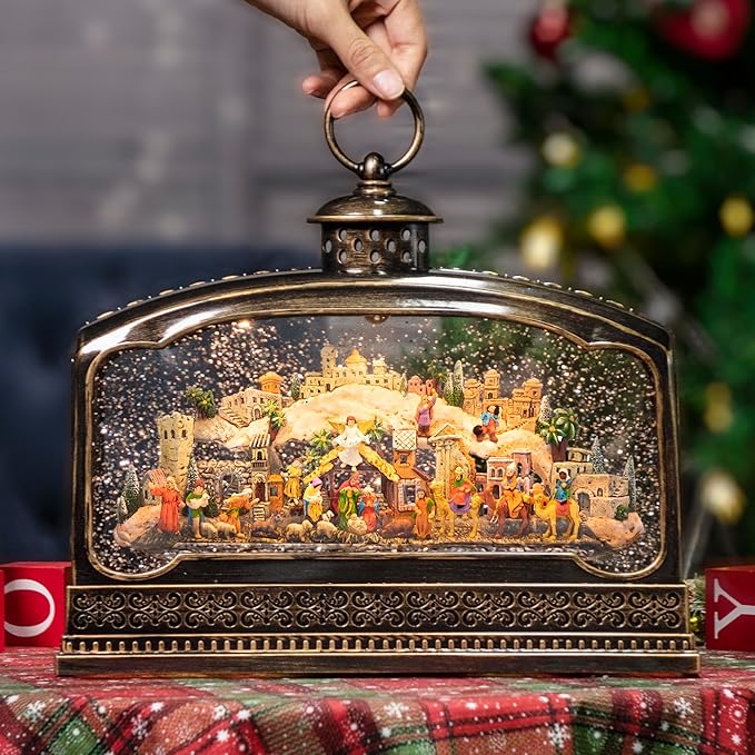 Large Nativity Scene Christmas Snow Globes, 10.83" Electric Light up Snow Globe Christmas Village, Festive Song 6H Timer & Dual Power, Musical Snowglobes Christmas Decorations Indoor Xmas Snowglobe