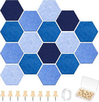 Mindsoft 16 Pcs Hexagon Cork Board for Walls with 50 Wooden Push Pins 6.7 x 5.9 in Felt DIY Tiles Notice with Nano Tape Hanging Bulletin Board for Home Photo Office Memo Note(Ocean)