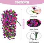 Artificial Fake Hanging Flowers Plants for Outdoor Decoration, 2PCS Faux Silk Morning Glory Long Vines Stems UV Resistant Look Real for Spring Summer Outside Home Porch Patio(Violet Red Purple)