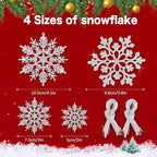 46Pcs Plastic Snowflake Ornament Christmas Glitter Snowflake Hanging Christmas Tree Decorations with Silver Rope for Winter Decorations Tree Window Door Accessories (Silver)