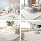 OLANLY 6x10 Machine Washable Large Area Rugs for Living Room, Bedroom, Soft Fluffy Shaggy Bedside Rug, Indoor Floor Carpet for Kids Girls and Boys, Dorms, Nursery, Home Decor Aesthetic, Ivory
