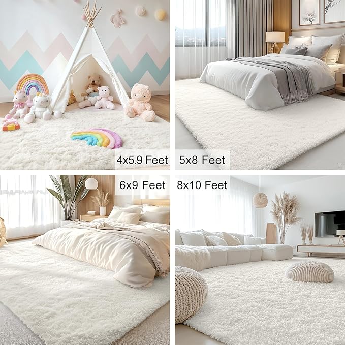 OLANLY 2x11 Machine Washable Runner Rugs for Hallway, Soft Fluffy Shaggy Bedside Rugs for Bedroom, Living Room, Indoor Floor Carpet for Kids Girls and Boys, Nursery Rooms, Home Decor Aesthetic, Ivory