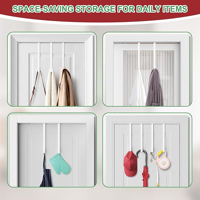 15" Reversible Wreath Hangers for Front Door, Fit Most Doors up to 1-3/4", Heavy Duty Steel Over The Door Hooks Hold up to 80 LBS for Spring & Easter Wreaths, Seasonal Door Decor (White 2 Pack)