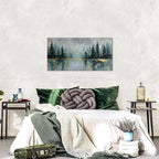 Green Forest Wall Art Vintage Fog Pine Trees Landscape Wall Decor Nature Green and Gold Forest Lake Scenery Canvas Prints Pictures Farmhouse Artwork for Kitchen Living Room Home Decorations 20x40"