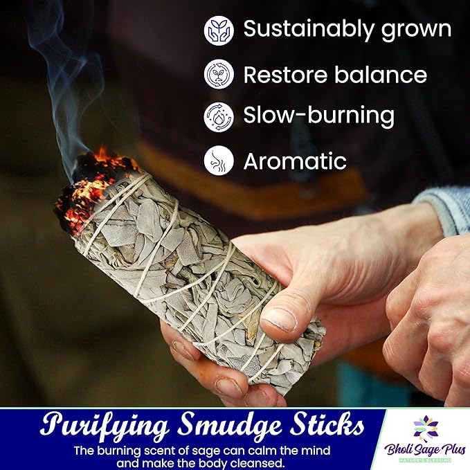 White Sage Sticks Pack of 6, Sage Smudge Kit 4'' Long Dried Sage Sticks for Meditation, Smudging and Cleansing, Getting Rid of Negative Energy, Sustainably Grown California Sage