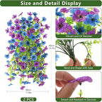 Artificial Faux Flowers Plants for Outdoor Spring Summer Decoration, 2 PCS Fake Silk Daisy Flowers No Fade UV Resistant Realistic for Outside Home Planter Porch Patio Balcony Yard Decor (Blue Purple)