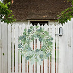 24" Summer Wreath for Front Door, Lamb Ear Grapevine Wreath, Artificial White Baby's Breath Berries Green Bow Decoration for Summer Farmhouse Indoor Staircase Outdoor Porch Decor