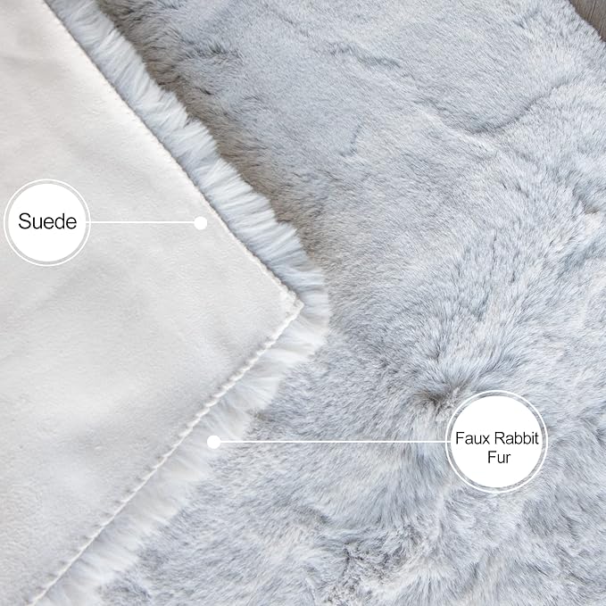 Silver Grey Round Rugs 8ft Shag Washable Area Rugs for Bedroom Faux Bunny Fur Circle Rug for Living Room Large Sheepskin Nursery Rug Home Décor