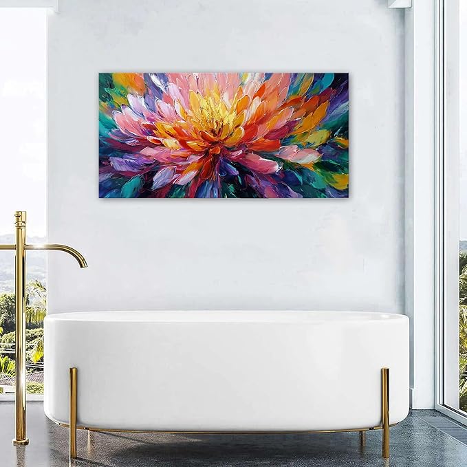Abstract Lotus Wall Art Zen Wall Decor Large Colorful Lotus Flower Pictures for Bedroom Yoga Spa Room Abstract Blossom Floral Canvas Prints Meditation Artwork for Living Room Home Decorations 24x48"