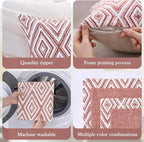 HPUK Decorative Throw Pillow Covers Set of 4 Geometric Design Linen Cushion Cover for Couch Sofa Living Room, 18"x18" inches, Coral