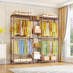 Ulif E4 Clothes Rack, Heavy-Duty Garment Rack, Metal Freestanding Clothing Organization Storage System Can Be L-Shaped with Shelves and Hangers, Max Load 962lbs, 71.6" W x 14.5" D x 79.3" H, Bronze