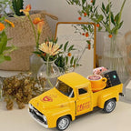 Vintage Mini Metal Pickup Truck with The Coffee Decor and The 4 Books,for Home Farmhouse Kitchen Decor & Coffee Decorations (Coffee-Yellow)