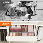 Lifewit Drawer Organizer Clothes for Closet 32 Pack, 3 Sizes Underwear Wardrobe Drawer Dividers, Fabric Foldable Dresser Storage Organizer Bins for Sock/Bra/Lingerie/Undies, Light Gray