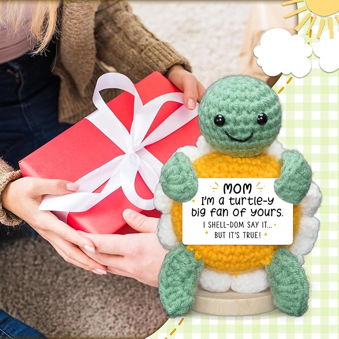 HEXMOZ Gifts for Mom from Daughter, Son - Birthday Gift, Ideas for Mothers, Mamas, Mother-in-Law - Handmade Collectible Turtle Daisy Doll Crochet Emotional Support with Positive Card