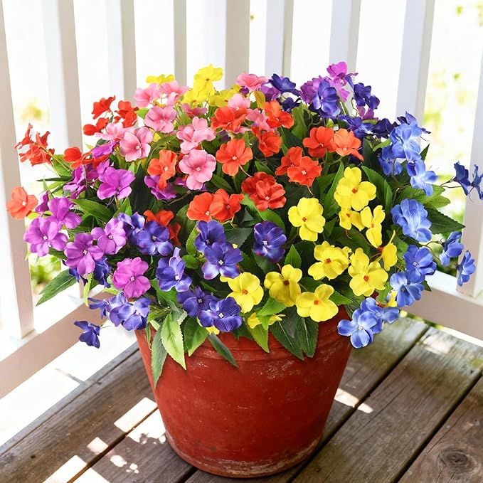 Artificial Fake Flowers for Outdoor, 6 Bundles UV Resistant Faux Plants Decoration Silk Flowers No Fade Plastic Flowers for Outside Planters Home Porch Patio Yard Garden Decor