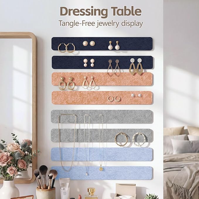 Cork Board for Walls - 8 Pack Felt Pin Board Bar Strips - Self-Adhesive Lightweight Bulletin Board - Cork Board for Office with 40 Push Pins No Damage for Wall