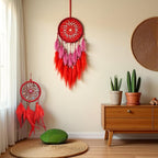Red Small Dream Catcher with Feathers Wall Hanging Ornament Indian Style Decoration Wind Chimes for Car Home Wall Decor Home and Kitchen