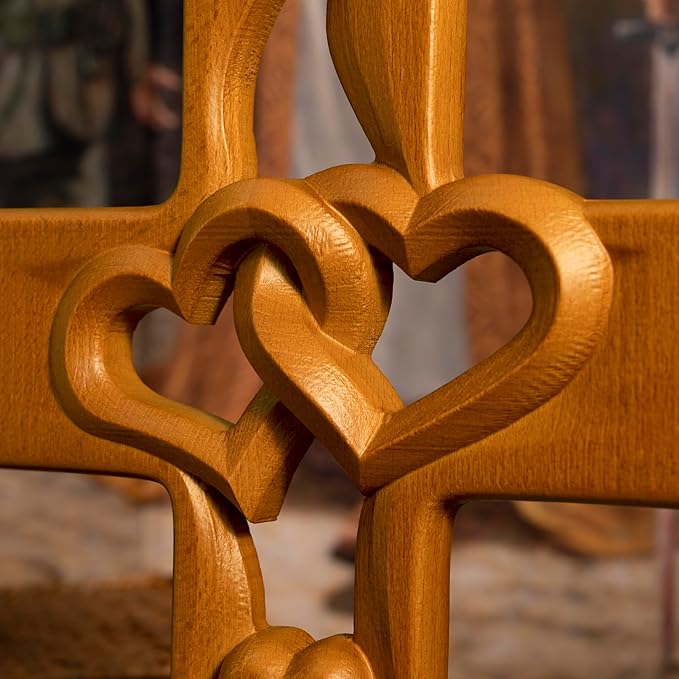BGCOPPER Marriage Cross for Wall Love Wall Decor, Handmade Wooden Intertwined Heart Wall Cross for Wedding Valentine Christmas Gift (Wood, 10 Inch)