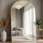 Dewfig Arched Full Length Mirror, 86"x46" Large Floor Mirror with Stand, Oversized Full Body Mirrors for Standing/Leaning/Hanging, Wall Mounted Mirrors for Bedroom, Living Room,Dressing Room, Gold