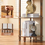 YUFAM 4-Tier Corner Shelf with Sturdy 5-Leg Base, Wooden Corner Bookshelf for Small Spaces, Corner Standing Shelf for Living Room, Bedroom, Office, Brown