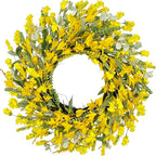 22 Inch Yellow Forsythia Wreaths for Front Door, Spring Summer Floral Wreath, Farmhouse Wreath for Porch, Wall, Window, Indoor Outdoor Home Decor