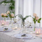 Hewory Glass Clear Modern Vase, Set of 6 - Small Bud Vases for Flowers, Elegant Home Decor Floral Arrangements, Wedding Party Events Centerpieces