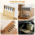26.77"L Luggage Rack, Natural Luggage Rack for Guest Room, Bamboo Folding Suitcase Stand with Storage Shelf, 5 Nylon Straps, Heavy Duty Luggage Holder for Bedroom Hotel, 1 Pack, Gift Box Packaging