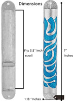 Matashi Hand Painted Blue Enamel 6 inch Mezuzah Embellished with Hebrew Shin Home Door Wall Decor Home Décor Jewish Holiday Housewarming Present House Blessing Gift for Holiday Festival