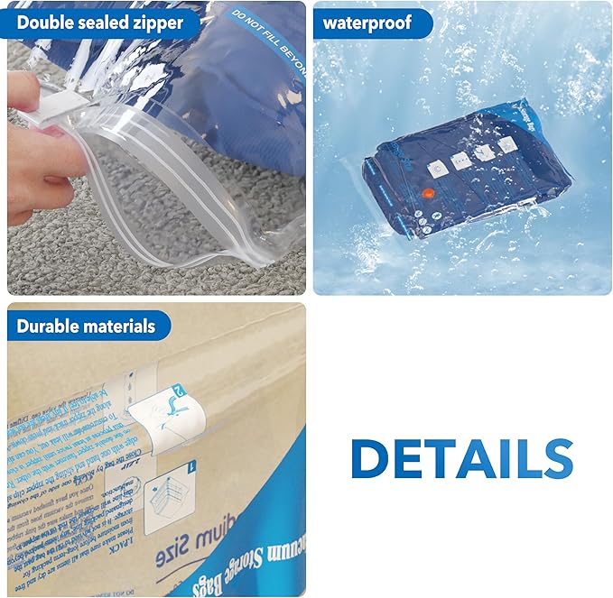 MEIQIHOME Vacuum Storage Bags, Space Saver Sealer Bags,Vacuum seal bags for clothing, Pillows, Comforters, Blankets, Bedding,24 Pack Vacuum Storage Bags with Electric Pump