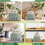 Moucuny 4 Pcs Wooden Farmhouse Table Decor Rustic Home Sweet Home Stacked Blocks Decoration Farmhouse Tiered Tray Decor Decorative Eucalyptus Block Signs Gift for Kitchen Shelf Coffee Table