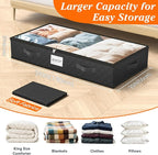 SpaceWhisper 90L Under Bed Storage Containers, 8-Pack Storage Bins with Clear Top, Foldable Closet Organizers and Storage with Label Holder for Clothing, Blankets, Comforter & Pillows(Black)