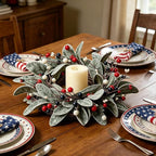4 PCS Patriotic 4th of July Hanging Wreaths for Cabinets Small Independence Day Wreaths for Front Door with Red White Blue Berries & Lamb's Leaves Memorial Day Labor Day Mini Wreath for Home Decor